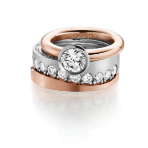 Ringset aus 3 Ringen, Platin und Rotgold Verlobungsringe - Ringset aus 3 Ringen, Platin und Rotgold